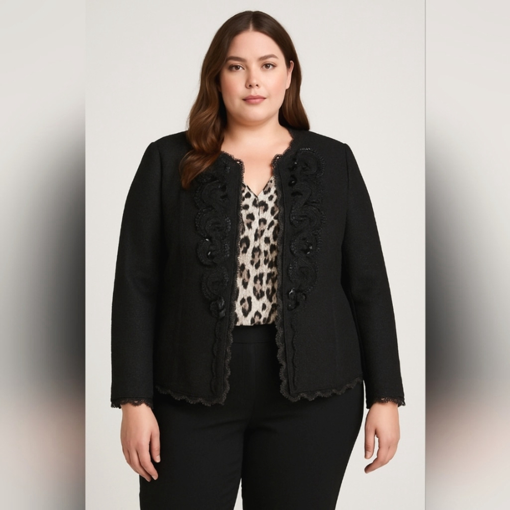 Basler Women's Black Tweed Jacket Lined, Size 46 (16)